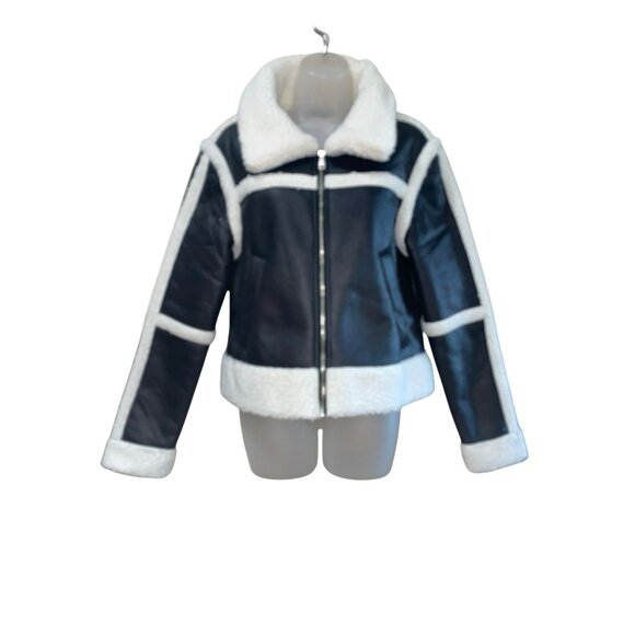 New Vigoss Shearling Aviator Jacket Faux Leather & Sherpa Trim Size Medium - Picture 8 of 9